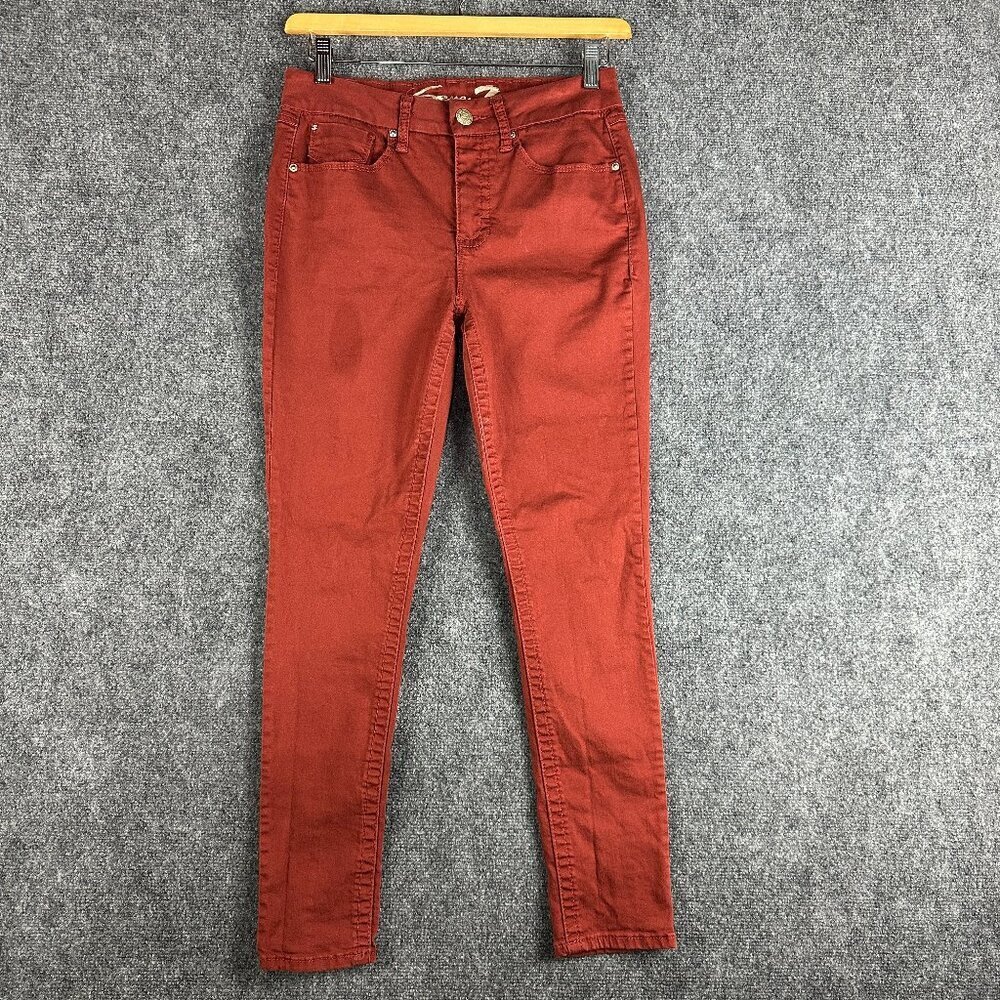 Seven7 Jeans Womens 6 Tummyless High Rise Skinny Burgundy Cotton Stretch Pockets